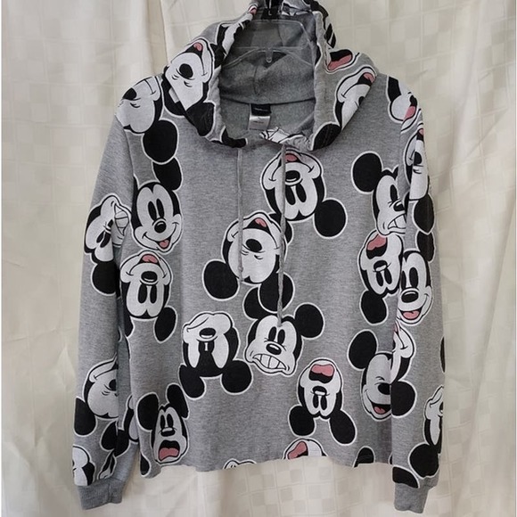 Disney | Tops | Disney Mickey Mouse Allover Print Cropped Hoodie Sz Xl ...